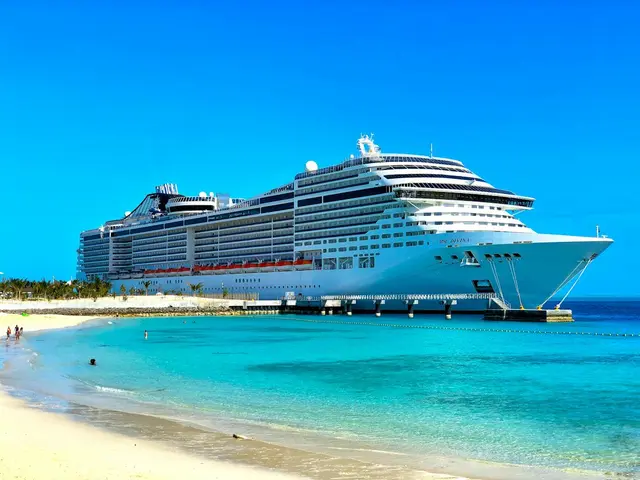 Kreuzfahrtschiff vor einem Strand